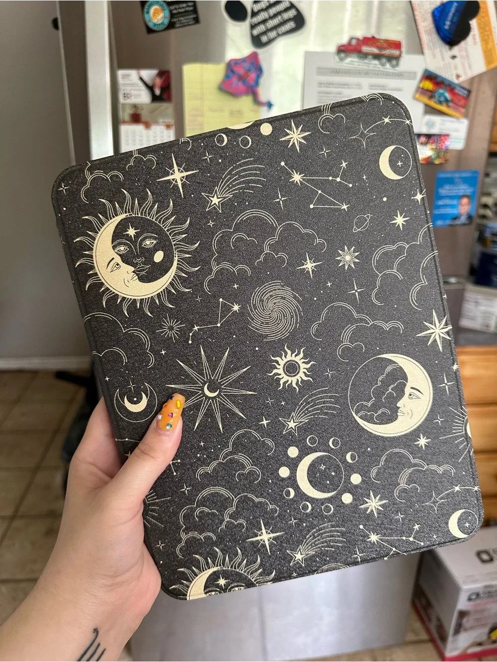Celestial Moon & Star Tablet IPad 10 case in Black and Gold